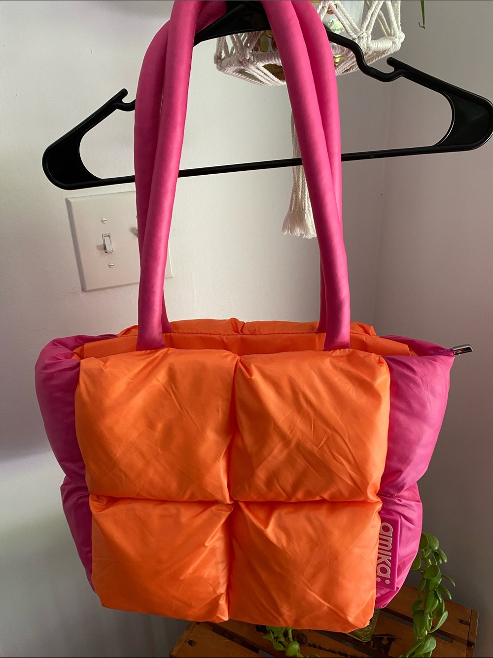 Romika Bright Pink and Orange Quilted Tote